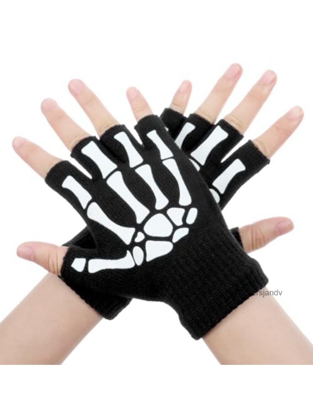 Skeleton Fingerless Gloves Goth Skull Knit Acrylic Half-Finger Halloween
